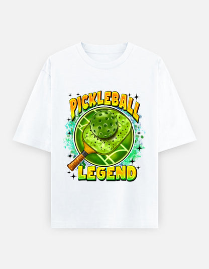 White Pickleball Legend Oversized T-Shirt – 240 GSM | 100% Cotton Unisex Tee for Players & Fans | Trendy Sports Graphic Tee for Gen Z & Athleisure Lovers