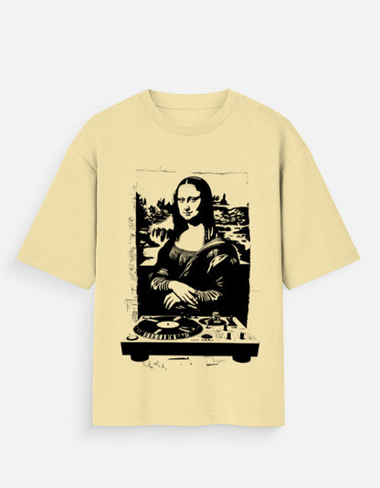DJ Mona Lisa Oversized T-Shirt for Men & Women – Quirky Graphic Tee in 180 GSM 100% Cotton | Frolic Saga Street Pop Culture Tee