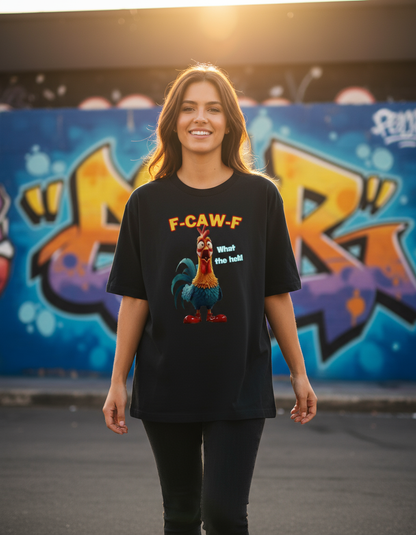 F-CAW-F — “What The Hel!” Rooster Tee | Unisex Oversized 240 GSM