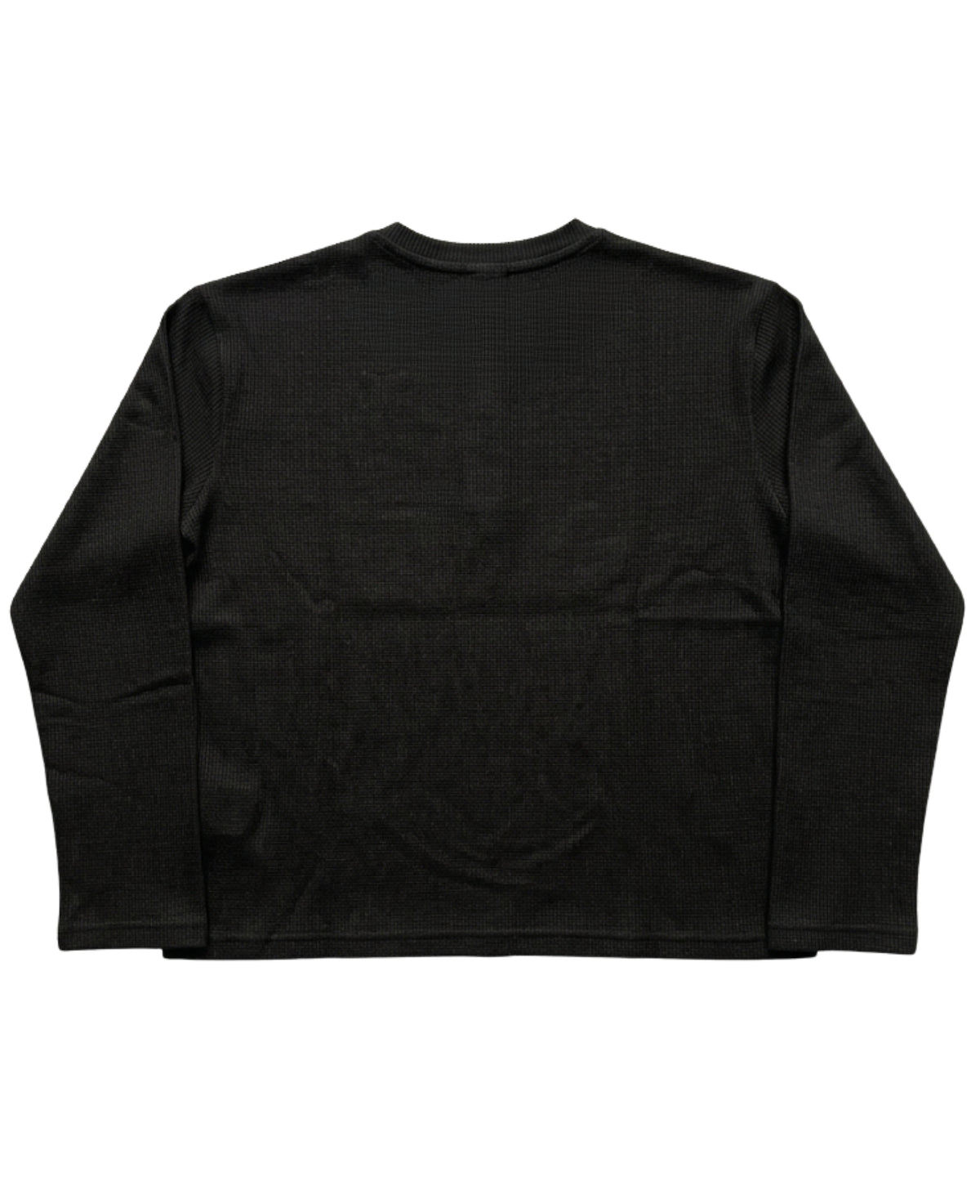 Black Henley waffle knit oversized full sleeve tee, back view - Frolic Saga Bare Minimum