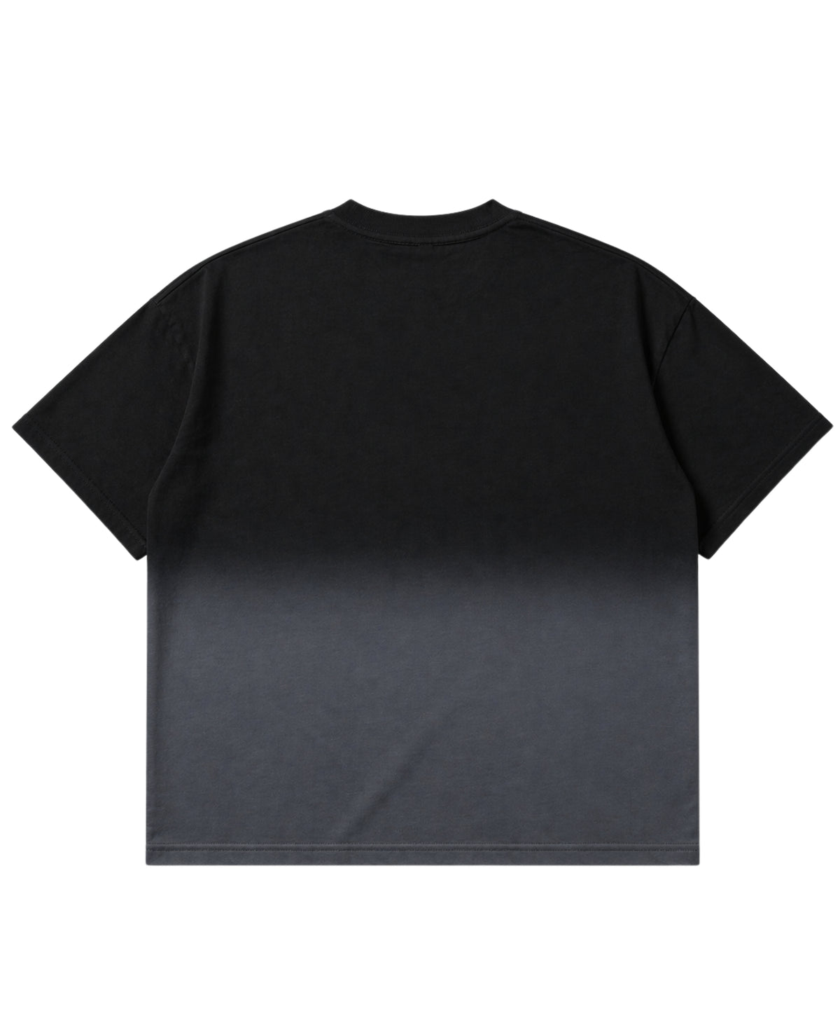 Black ombre wash oversized boxy fit tee, back view - Frolic Saga Bare Minimum