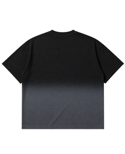 Black ombre wash oversized boxy fit tee, back view - Frolic Saga Bare Minimum