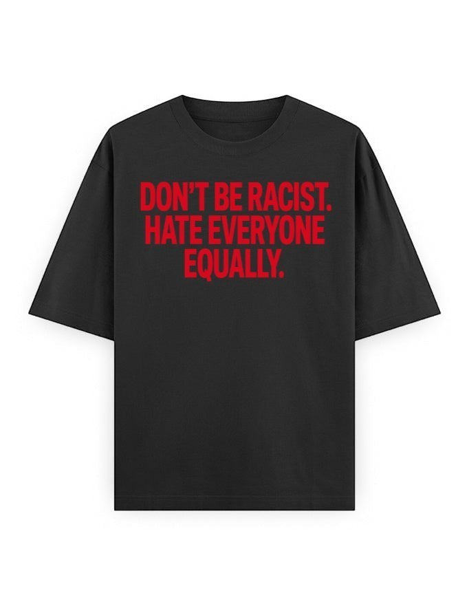 Frolic Saga black heavyweight cotton unisex oversized t-shirt with red graphic text print on the chest