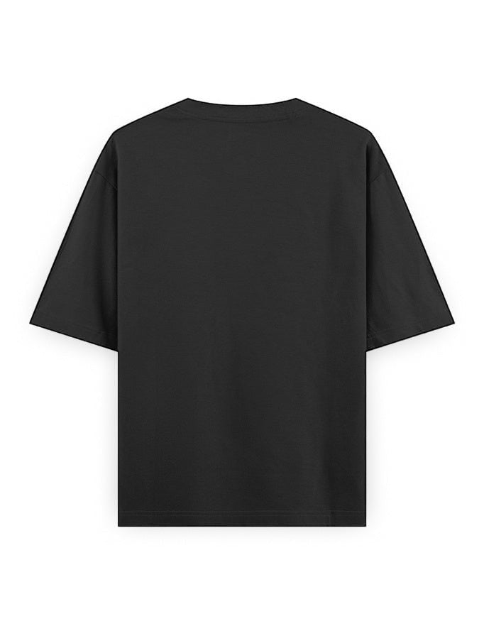 Frolic Saga Unisex oversized classic black 100% cotton t-shirt with 240 GSM heavyweight fabric.