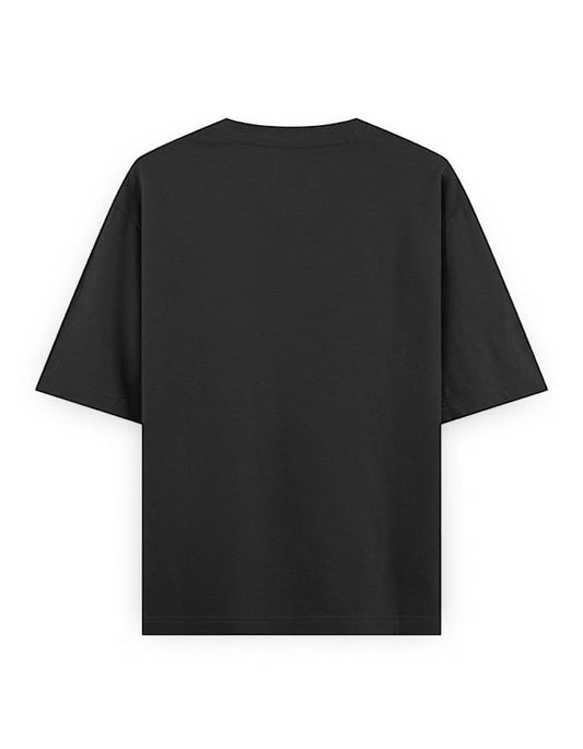 Frolic Saga Unisex oversized classic black 100% cotton t-shirt with 240 GSM heavyweight fabric.