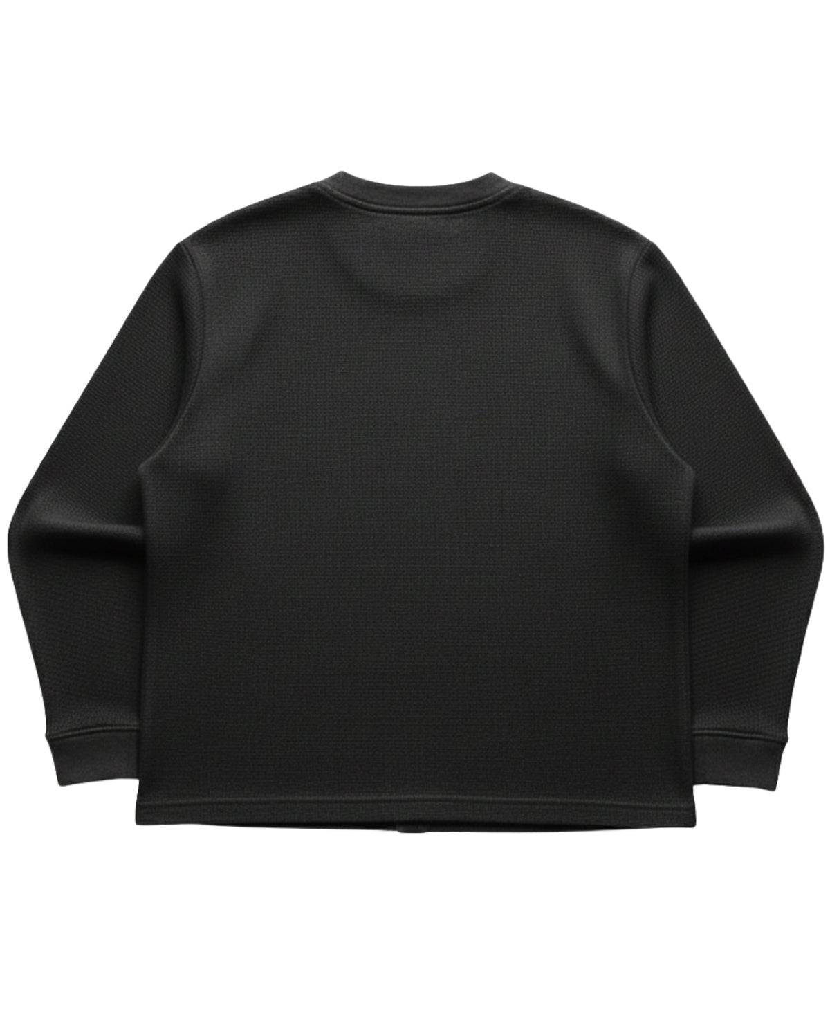 Black waffle knit oversized full sleeve tee, back view - Frolic Saga Bare Minimum