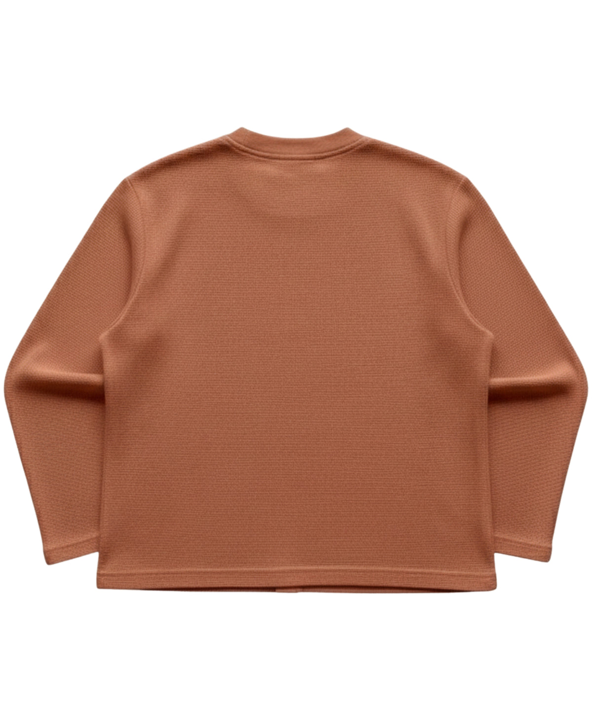 Brown waffle knit oversized full sleeve tee, back view - Frolic Saga Bare Minimum