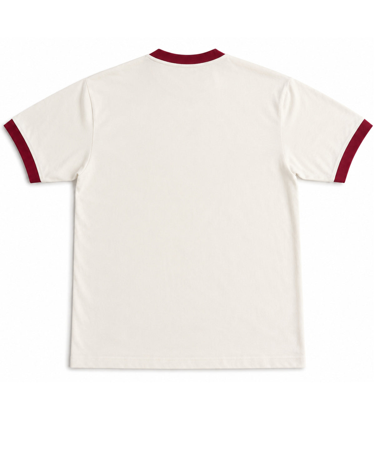F*ck Nudes Send Me Your Playlist off white and maroon ringer tee, back view - Frolic Saga