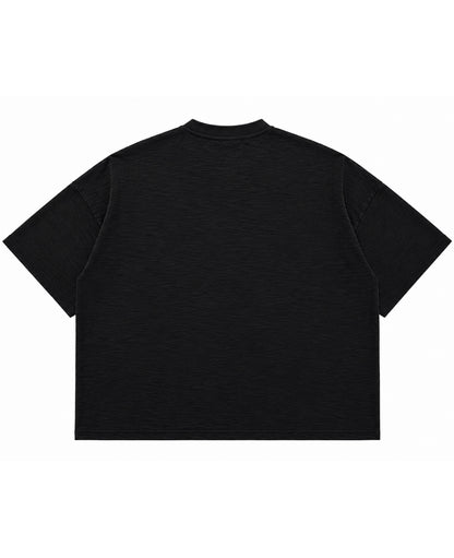 Graphite boxy slub tee, back view - Frolic Saga Bare Minimum