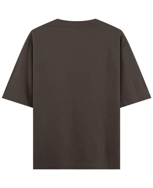 I Have No Pronouns coffee oversized tee, back view - Frolic Saga