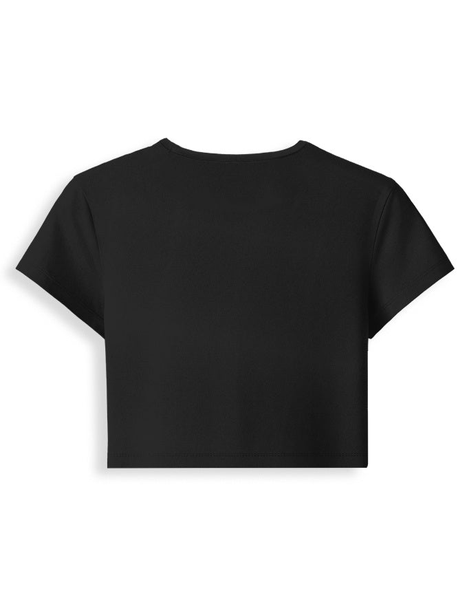 I Still Care But F*ck You black cropped baby tee back view - Frolic Saga