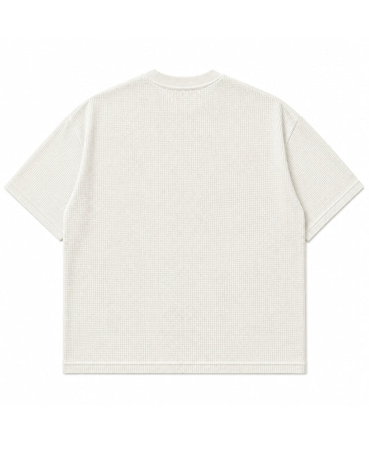 Just O.R.S. off-white waffle knit boxy fit tee back view - Frolic Saga
