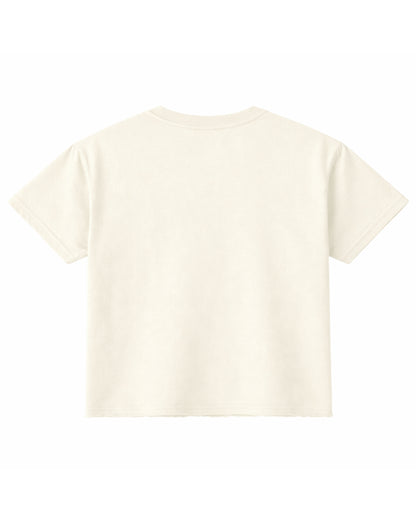 Off white oversized boxy fit tee, back view - Frolic Saga Bare Minimum