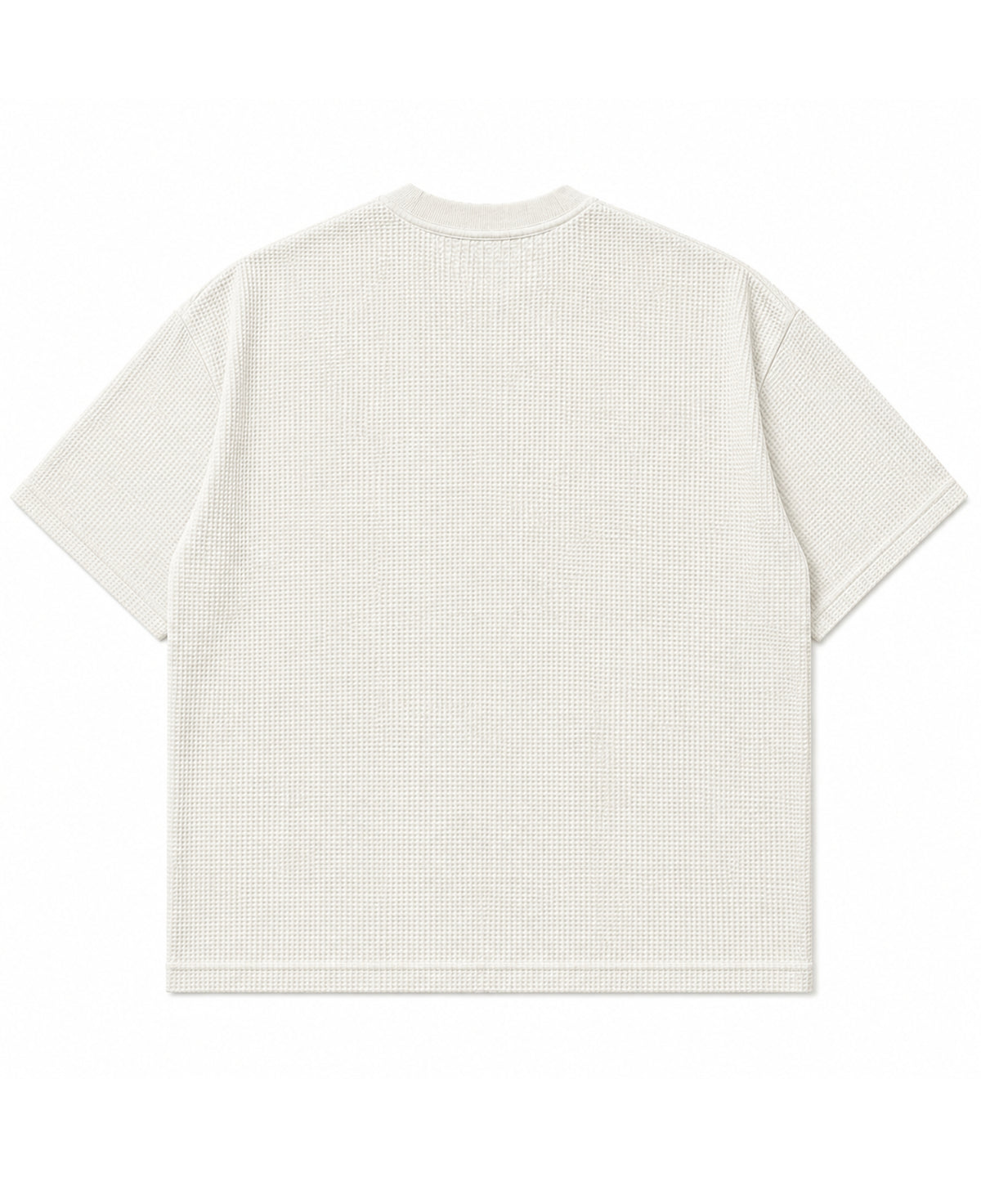 Off white waffle knit boxy fit half sleeve tee, back view - Frolic Saga Bare Minimum
