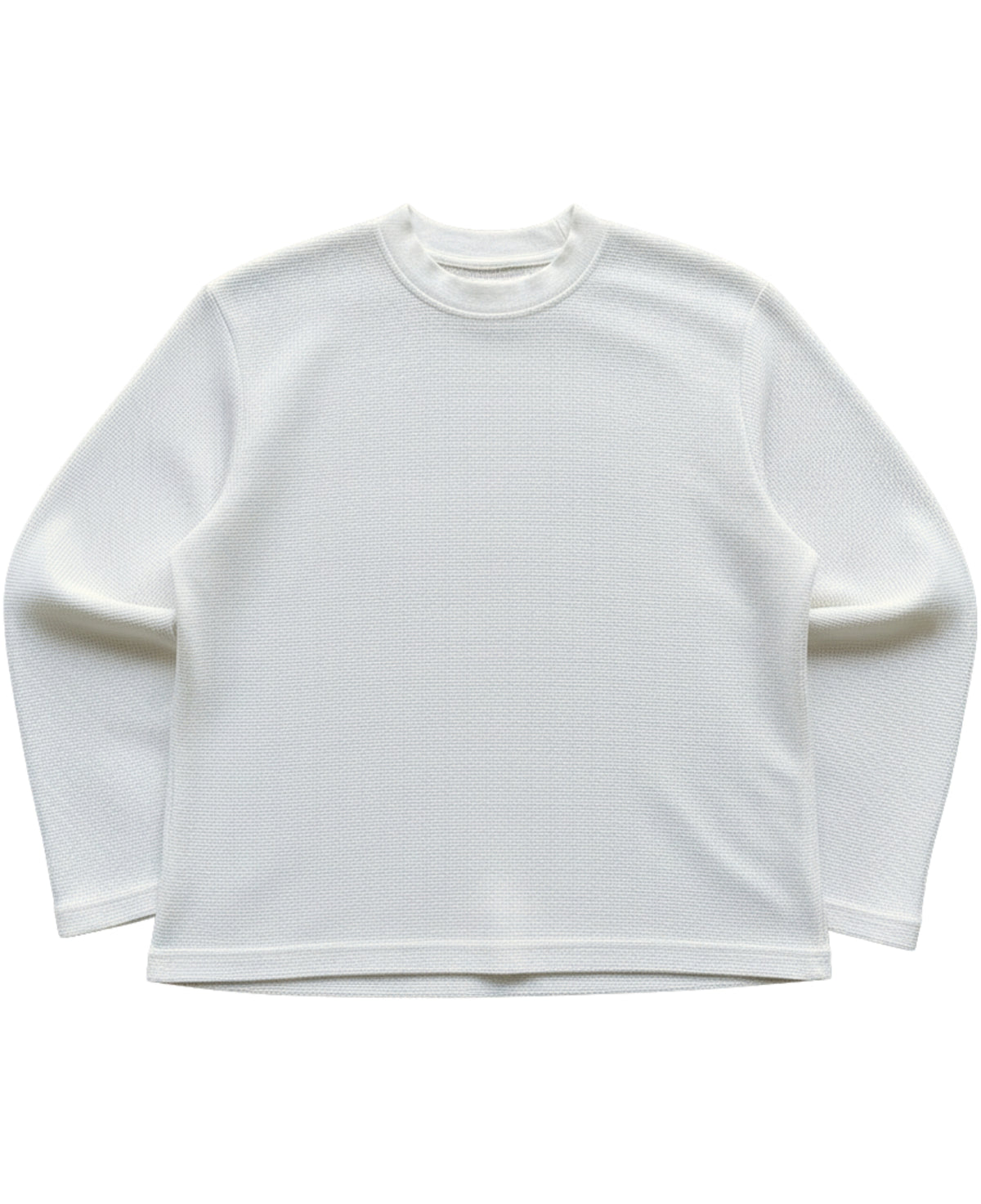 Off white waffle knit oversized full sleeve tee, front view - Frolic Saga Bare Minimum