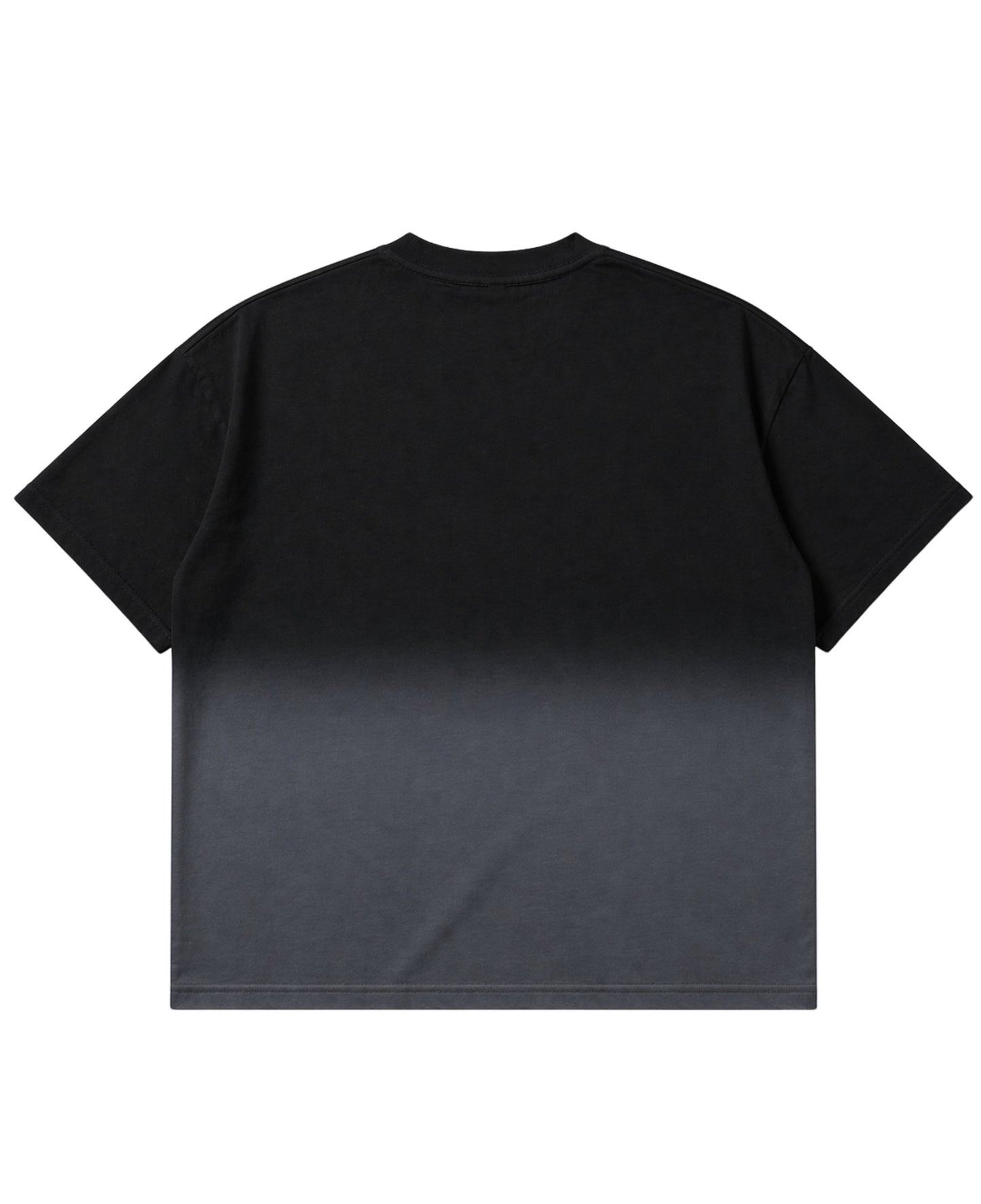 Frolic Saga black to grey ombre heavyweight French Terry cotton boxy t-shirt, back view.