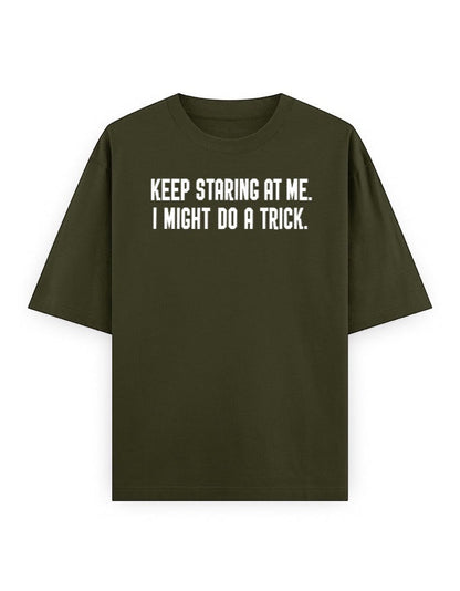 Frolic Saga Unisex oversized classic t-shirt in olive green, 100% cotton with white text graphic.