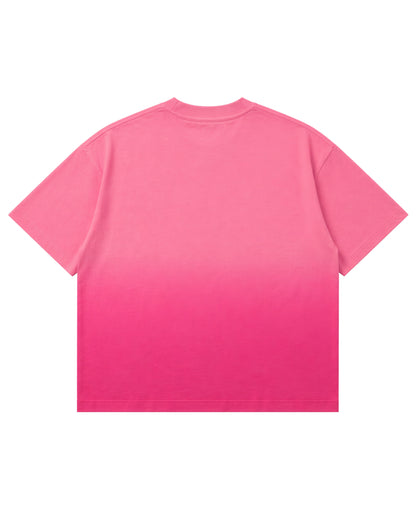 Pink sunfade ombre oversized boxy fit tee, back view - Frolic Saga Bare Minimum