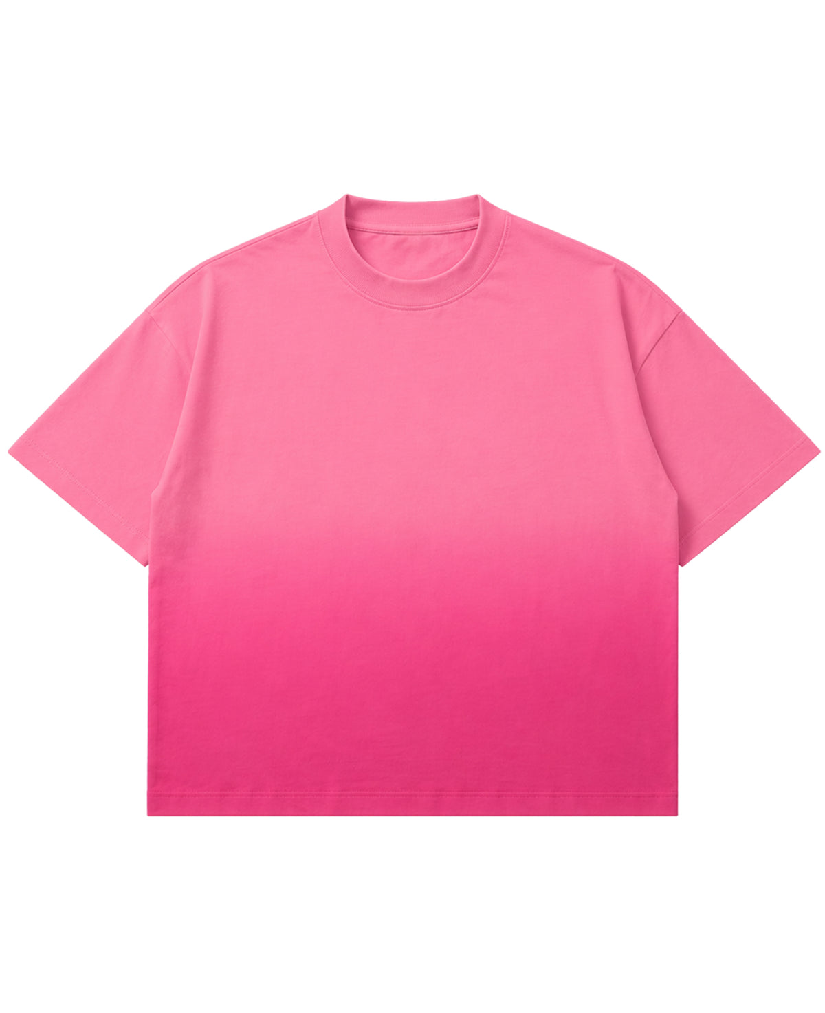 Pink sunfade ombre oversized boxy fit tee, front view showing fade effect - Frolic Saga Bare Minimum
