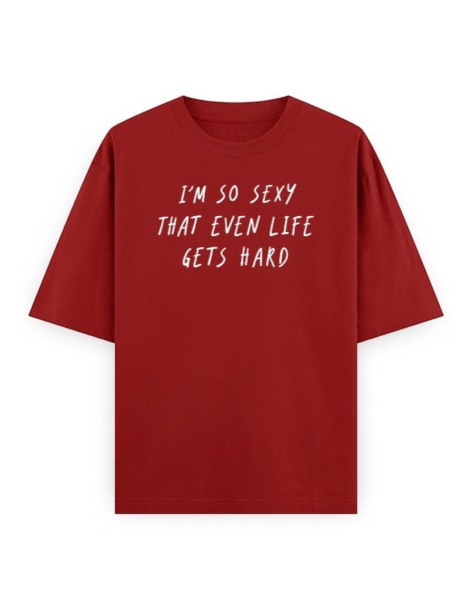 Frolic Saga unisex oversized classic t-shirt in red, made from 100% cotton with a graphic print.