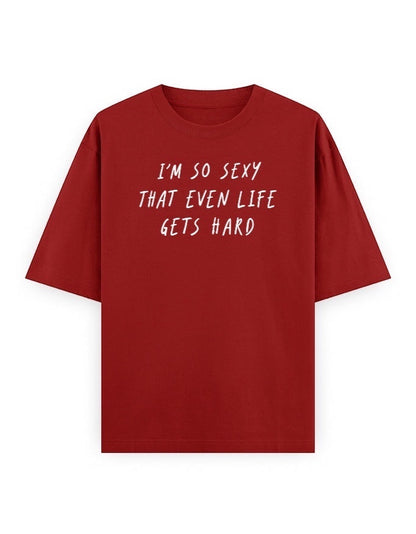 Frolic Saga unisex oversized classic t-shirt in red, made from 100% cotton with a graphic print.