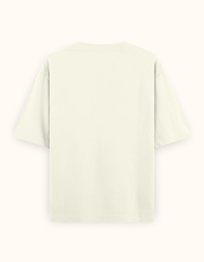 Unavailable. Uninterested. Unreachable. off white oversized tee, back view - Frolic Saga