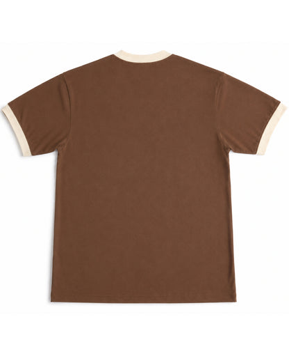Wake Up, It's Time To Sin mousse and cream ringer tee, back view - Frolic Saga