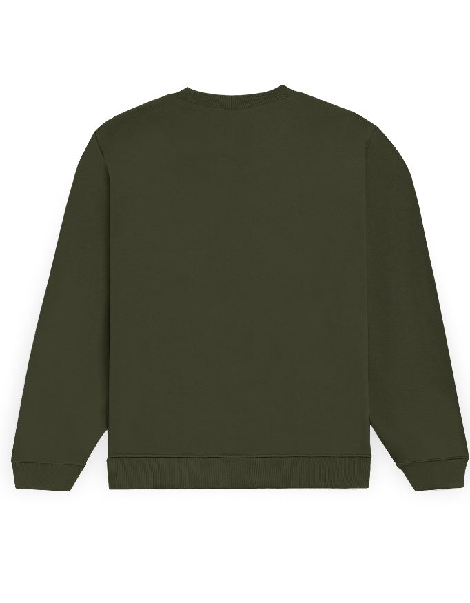 Wake Up, It's Time To Sin olive green sweatshirt, back view - Frolic Saga