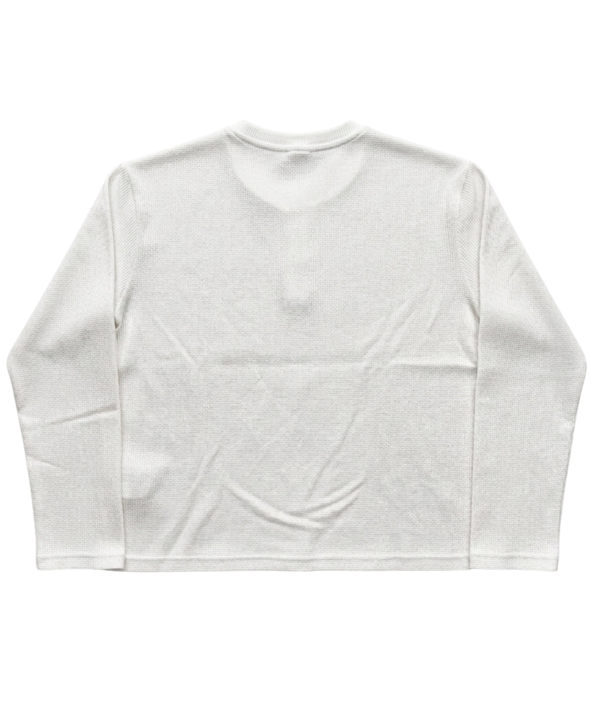 White Henley waffle knit oversized full sleeve tee, back view - Frolic Saga Bare Minimum