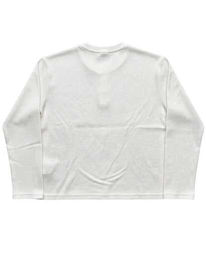 White Henley waffle knit oversized full sleeve tee, back view - Frolic Saga Bare Minimum