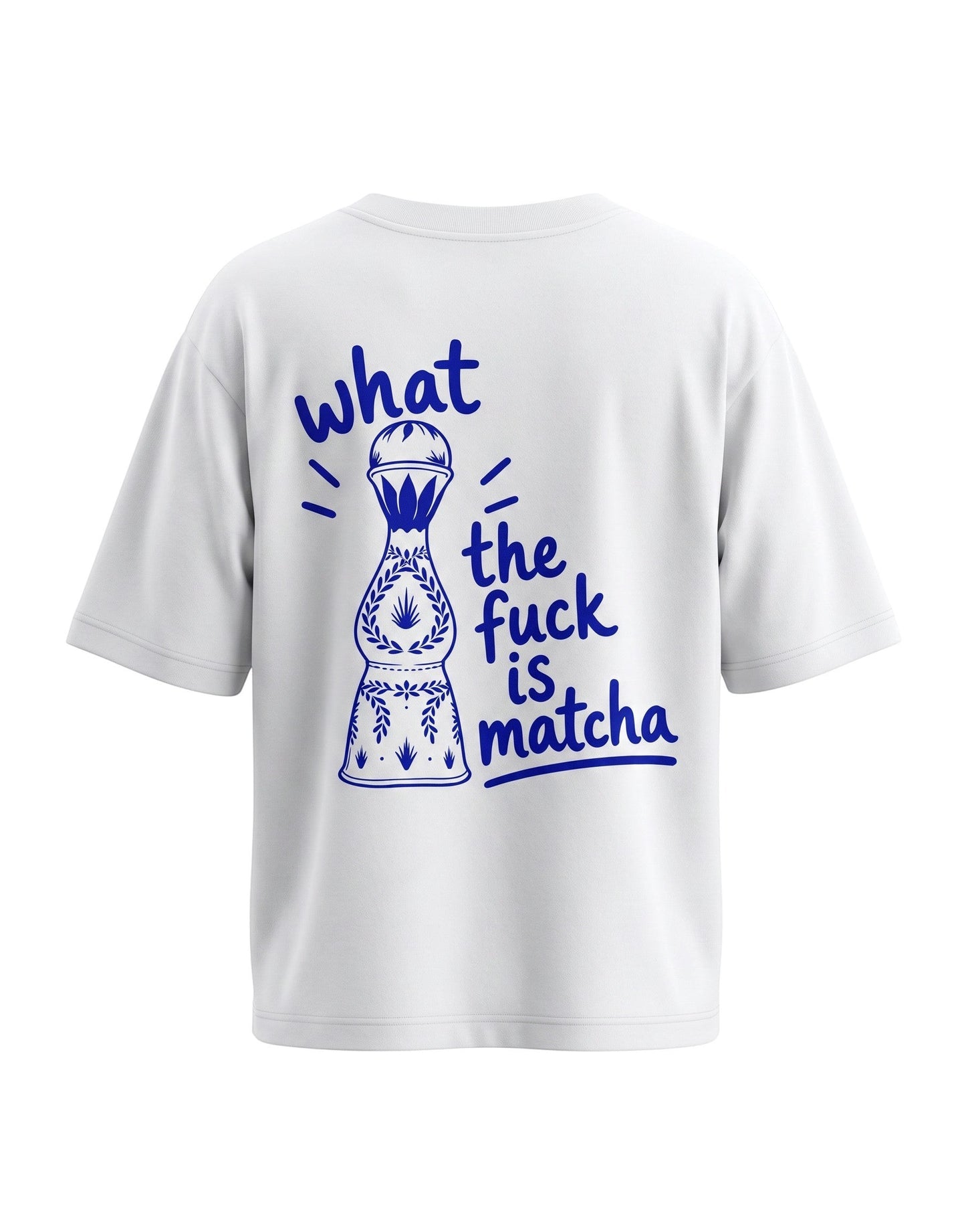 Frolic Saga white heavyweight cotton unisex oversized t-shirt with blue graphic print on the back