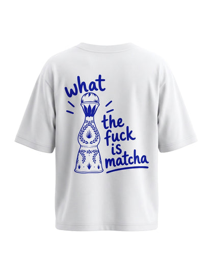 Frolic Saga white heavyweight cotton unisex oversized t-shirt with blue graphic print on the back