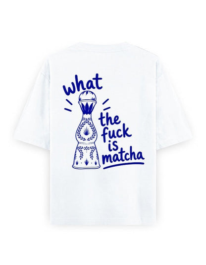 Frolic Saga white heavyweight cotton unisex oversized t-shirt with blue graphic print on the back