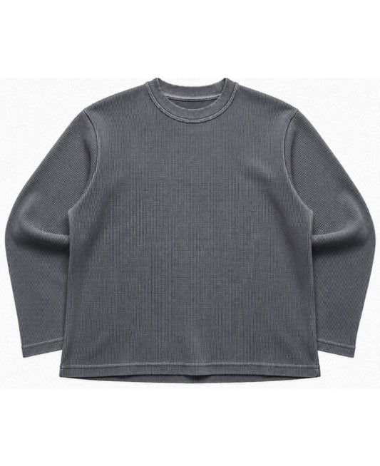 Acidwash waffle knit oversized full-sleeve Front Design