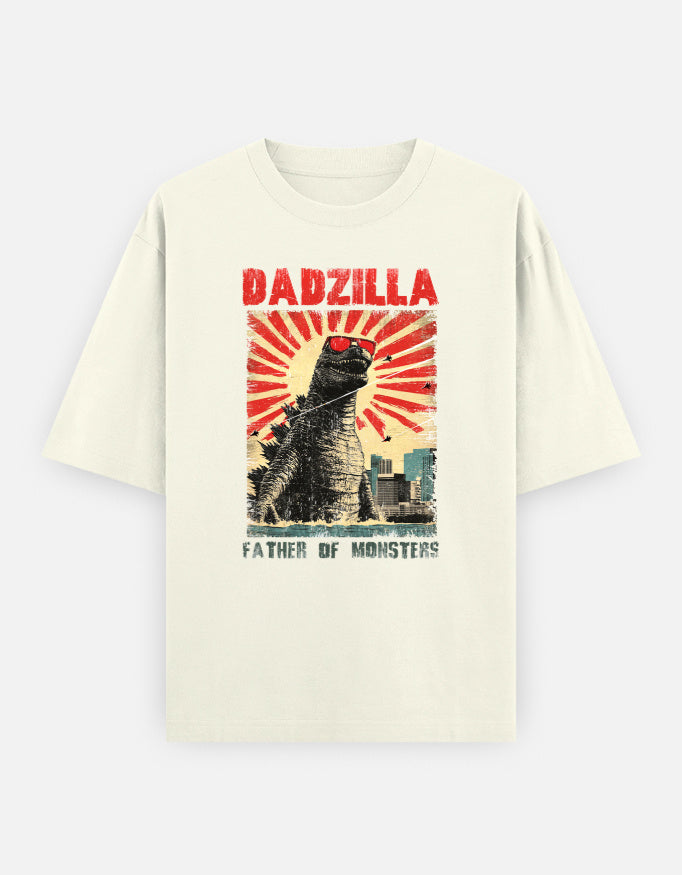 DADZILLA Oversized T-Shirt for Men | Father of Monsters Graphic Print | 240 GSM 100% Cotton Funny Dad Tee