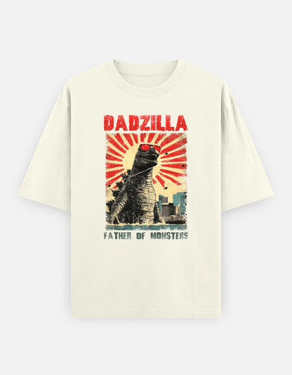 DADZILLA Oversized T-Shirt for Men | Father of Monsters Graphic Print | 240 GSM 100% Cotton Funny Dad Tee